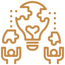 Icône d'apprentissage représenté par une ampoule puzzle qui se complète avec des pièces que 2 personnages possèdent.